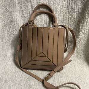 Melie Bianco synthetic latte mini tote crossbody bag with gold tone hardwares
